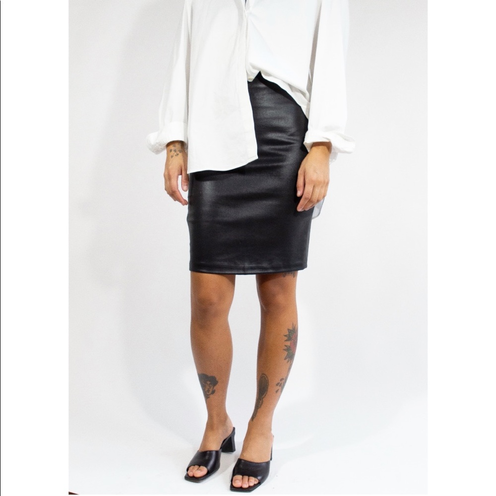 Leather look pencil skirt.
